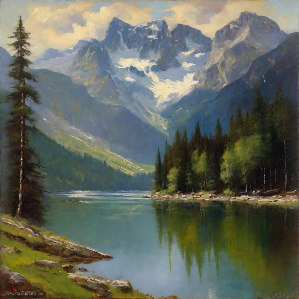 Austrian Lakes and Mountains Oil Painting