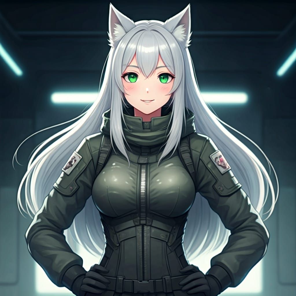 Wolf-Eared Woman in Stealth Suit: Anime Style