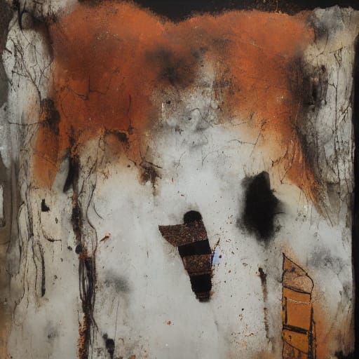 Abstract Mixed-Media Art Inspired by Schnabel's Style