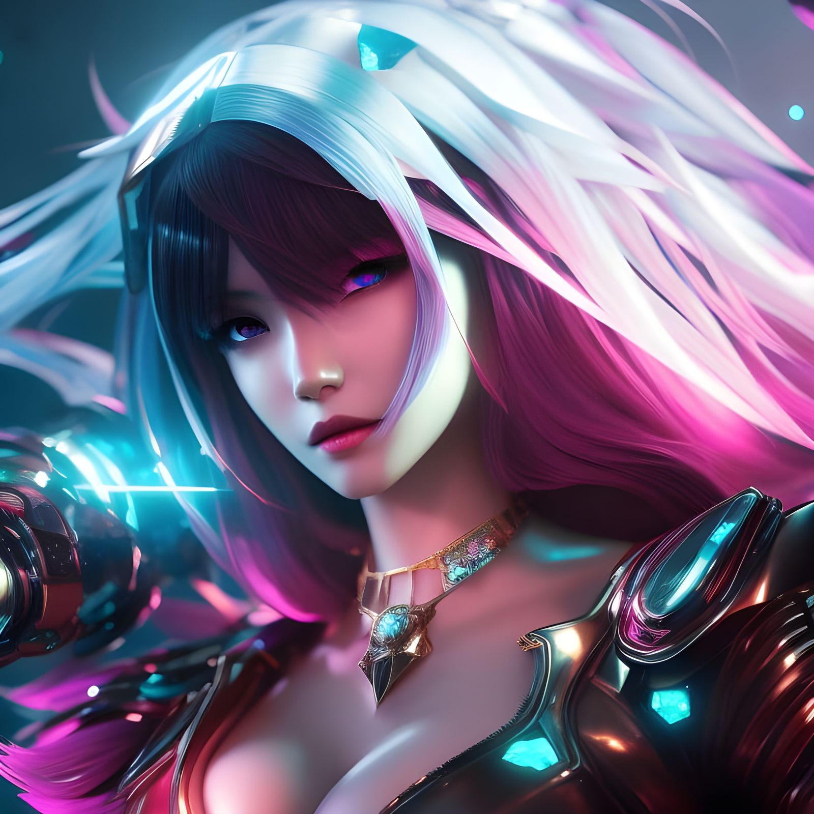 Shattered Nanotech Ruby Punk Portrait in 8K