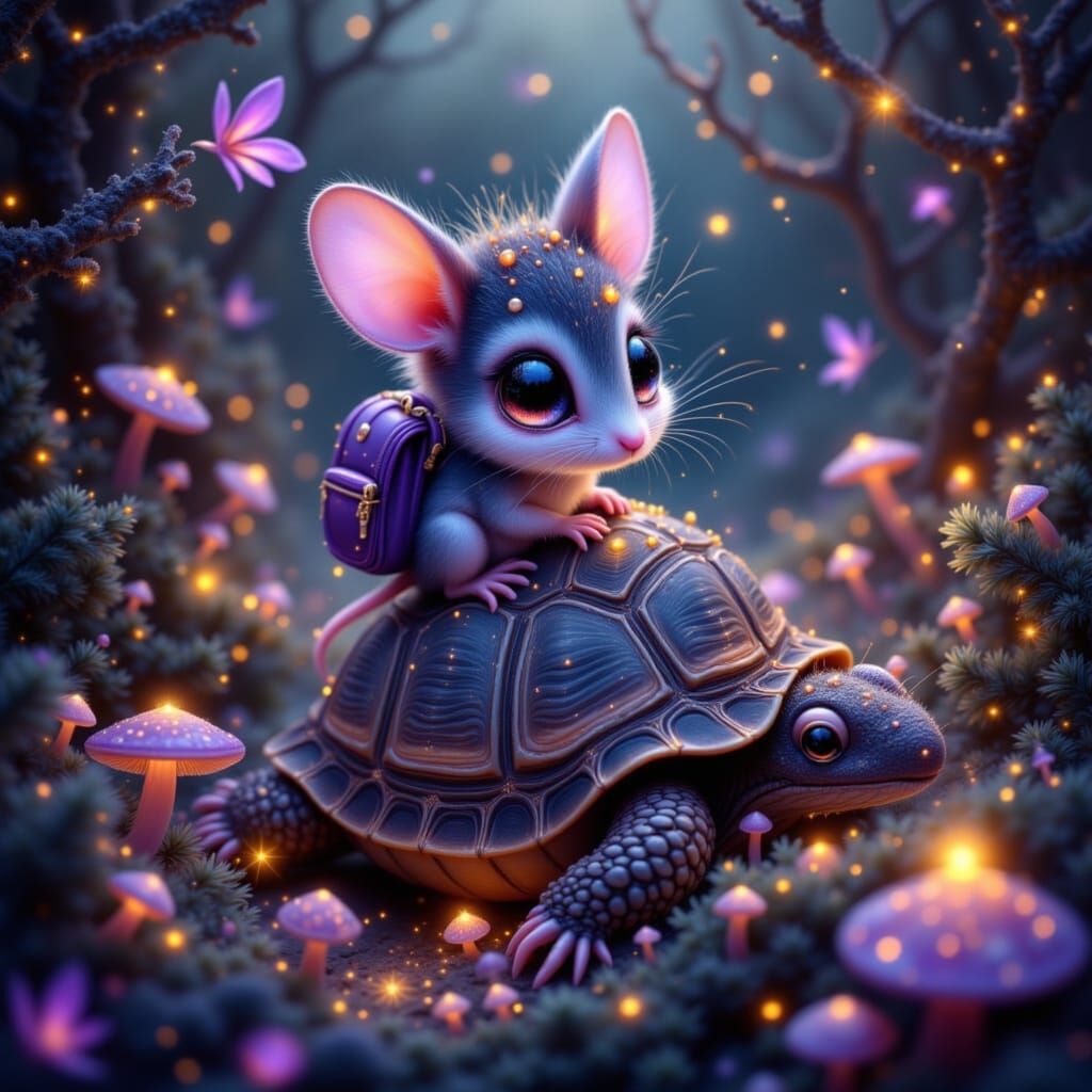 Whimsical Forest Adventure with Glowing Mushrooms and Firefl...