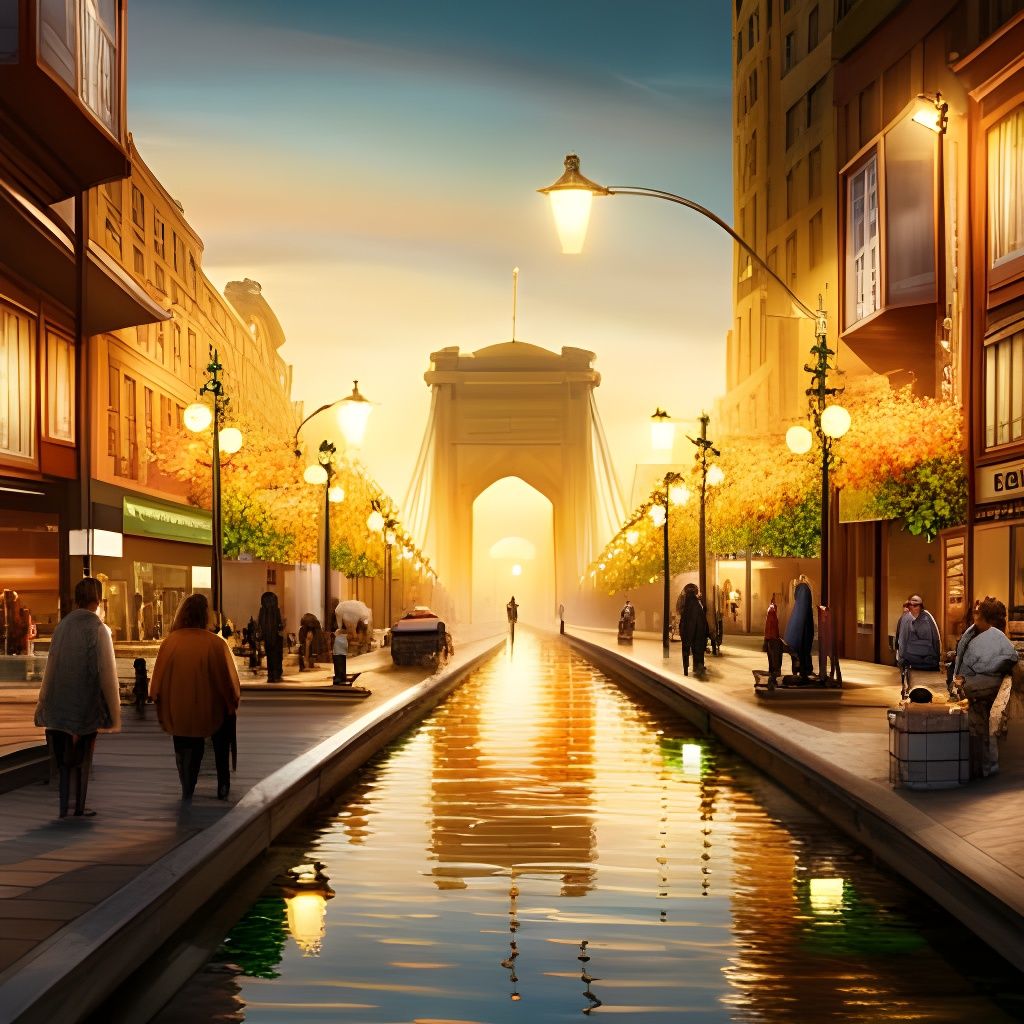 City Bridge at Night in Street Photography Style