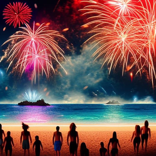 Tropical Beach Fireworks for Independence Day