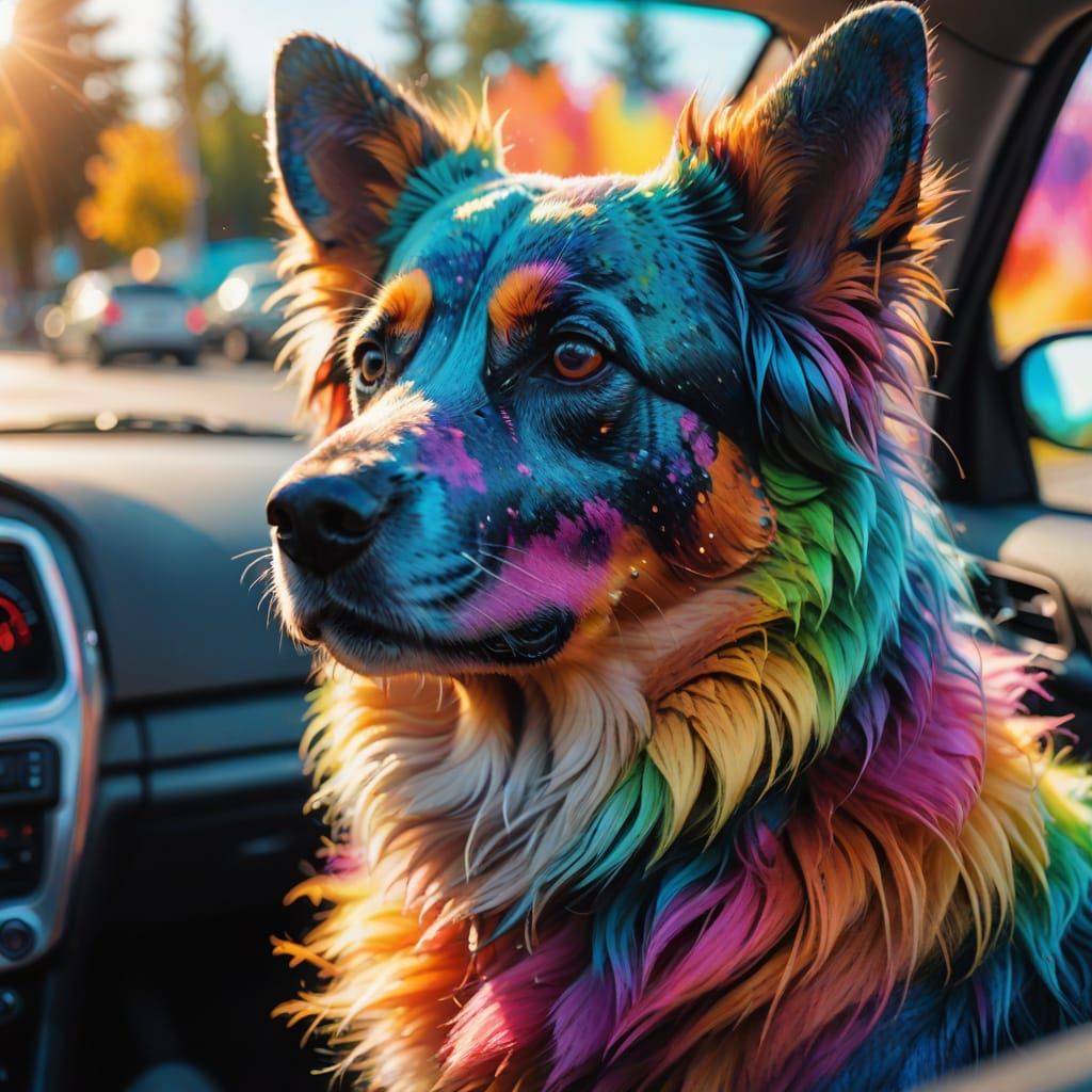 Vibrant Rainbow Dog Cruises in Style