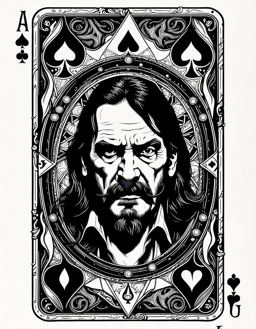 Lemmy Kilmister as the God of Death coming out of the a playing card