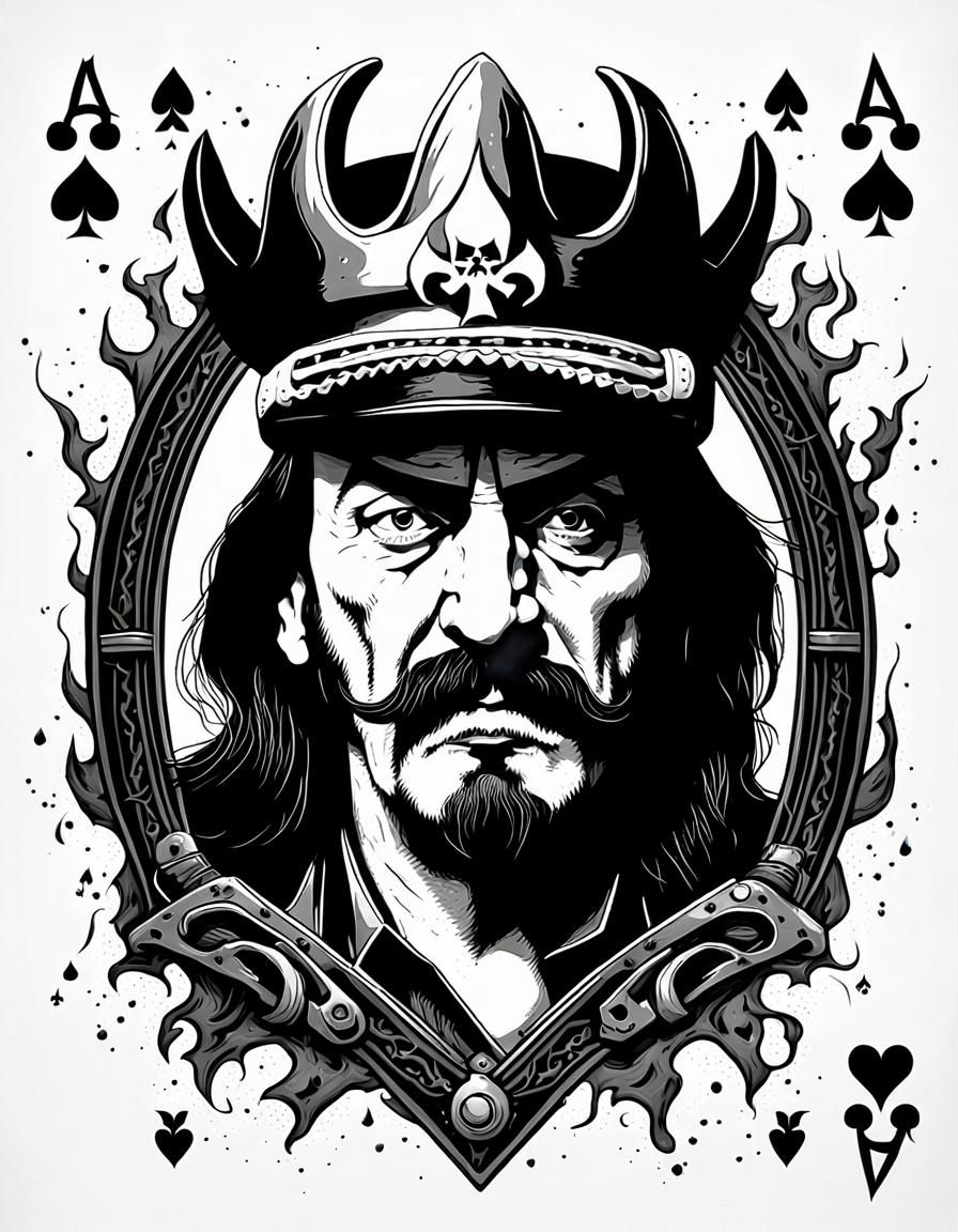 Lemmy Kilmister as the God of Death coming out of the a playing card