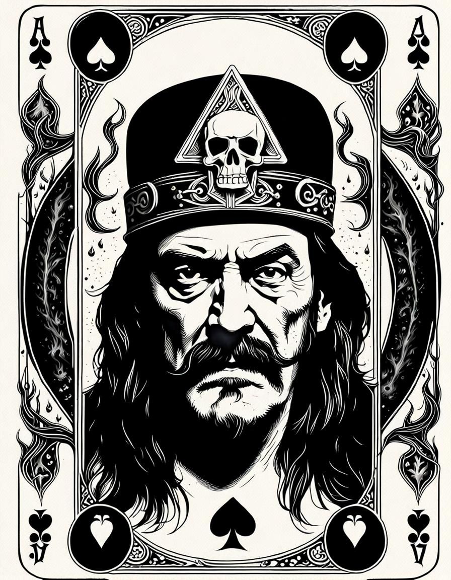 Lemmy Kilmister as the God of Death coming out of the a playing card