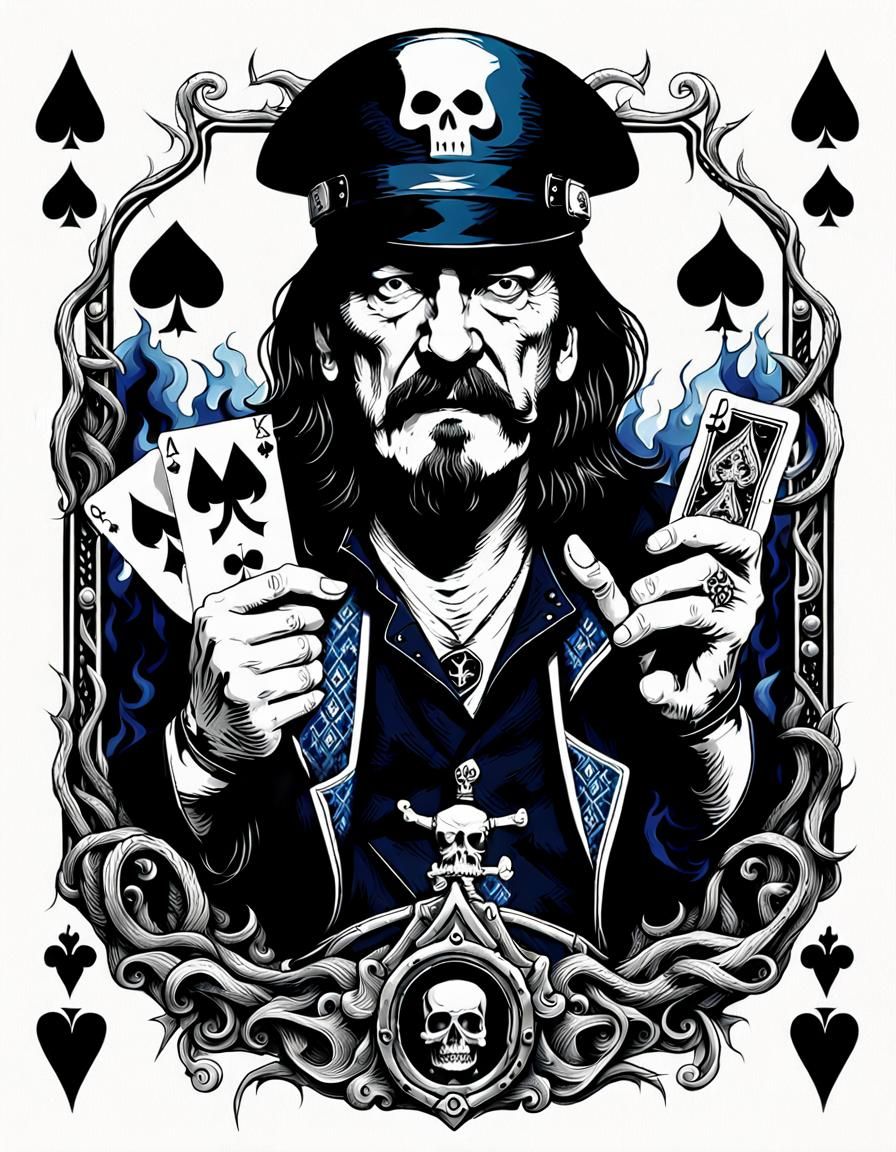 Lemmy Kilmister as the God of Death coming out of the a playing card
