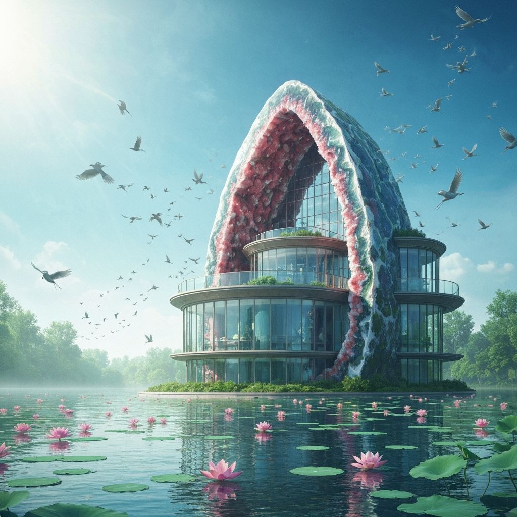 Gemstone Geode House with Birds in Flight