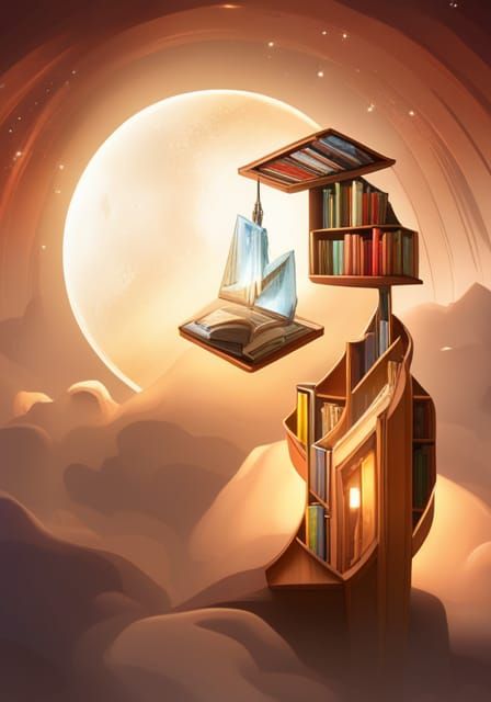 Spiraling Galaxy Bookcase: Dark Fantasy Concept Art