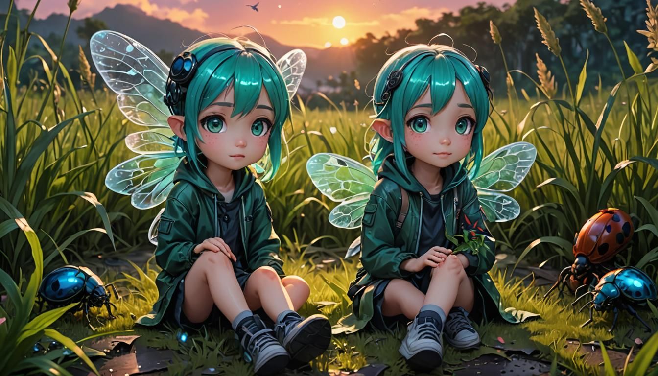 Anime Fairy Girl in Giant Bug World