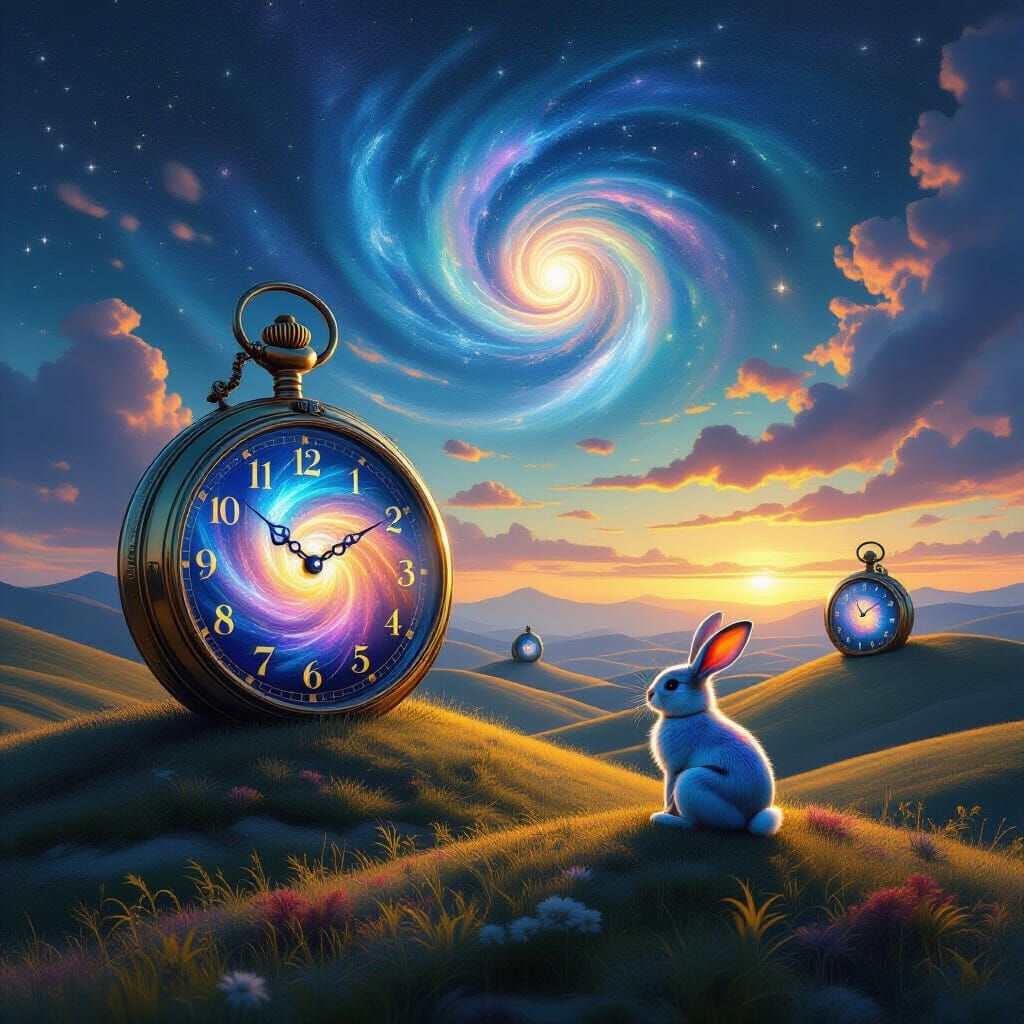 Surreal Landscape With Cosmic Pocket Watches and Iridescent ...