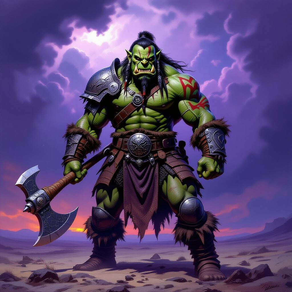Arrgadan: Fearsome Orc Warrior in Dark Fantasy Style