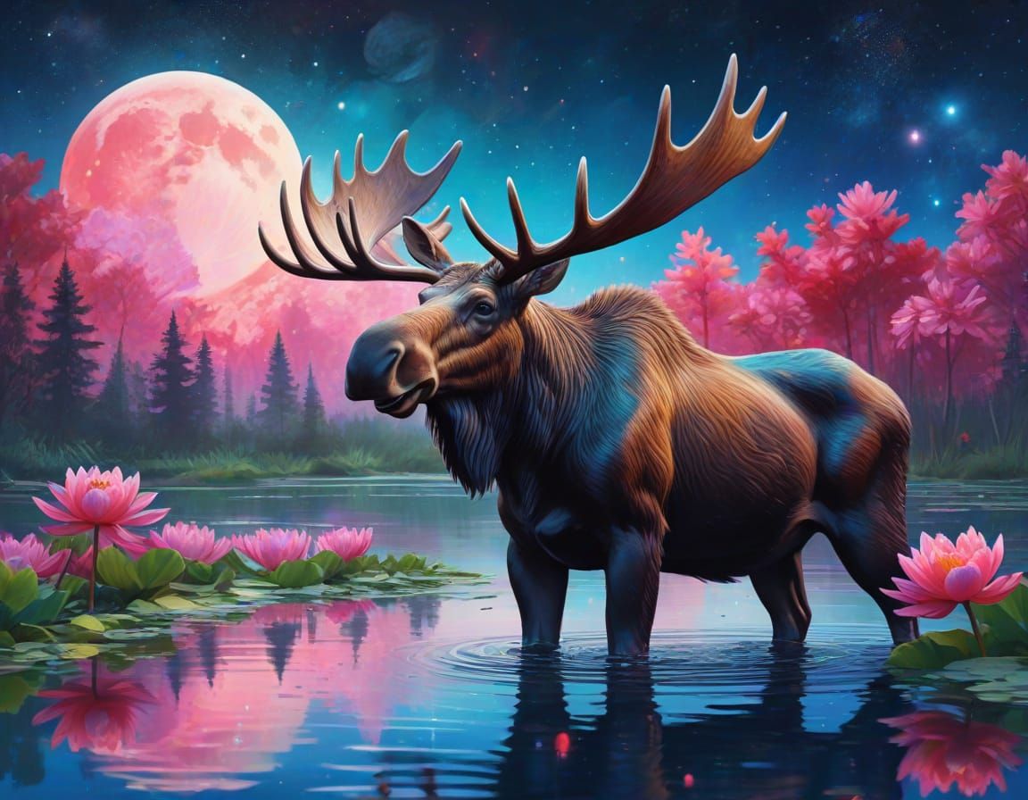 Astral Moose in Abstract Digital Watercolor