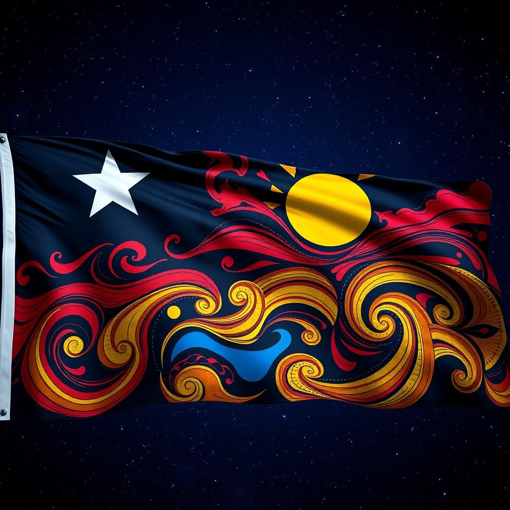 Vibrant Aboriginal Flag Under Starry Night Sky