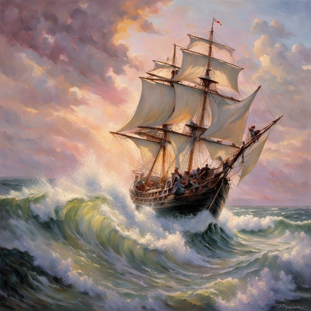 Dreamy Impressionist Seascape with Galleon Ship