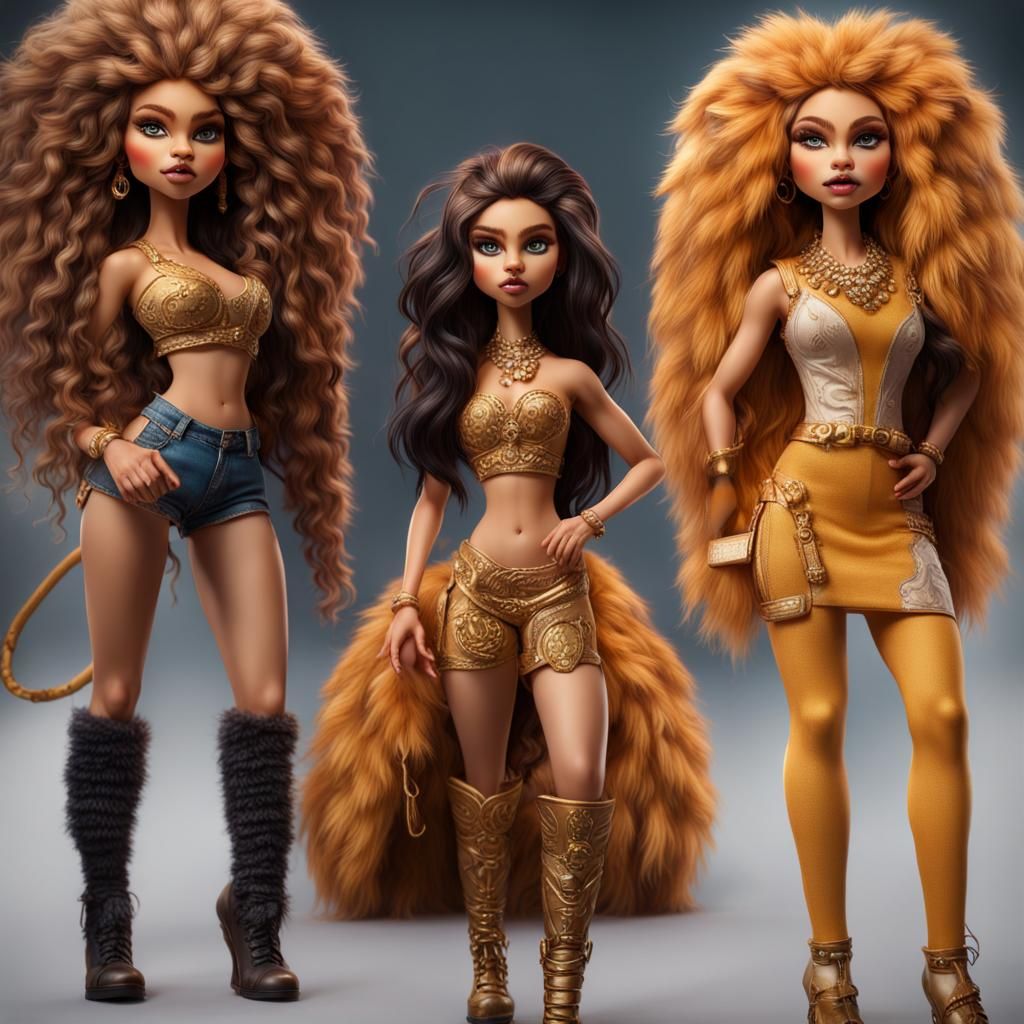 Hyperrealistic Bratz Doll Lion Lady in Detailed Painting