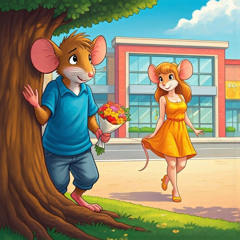 Shy Mouse with Flowers for Beautiful Mouse