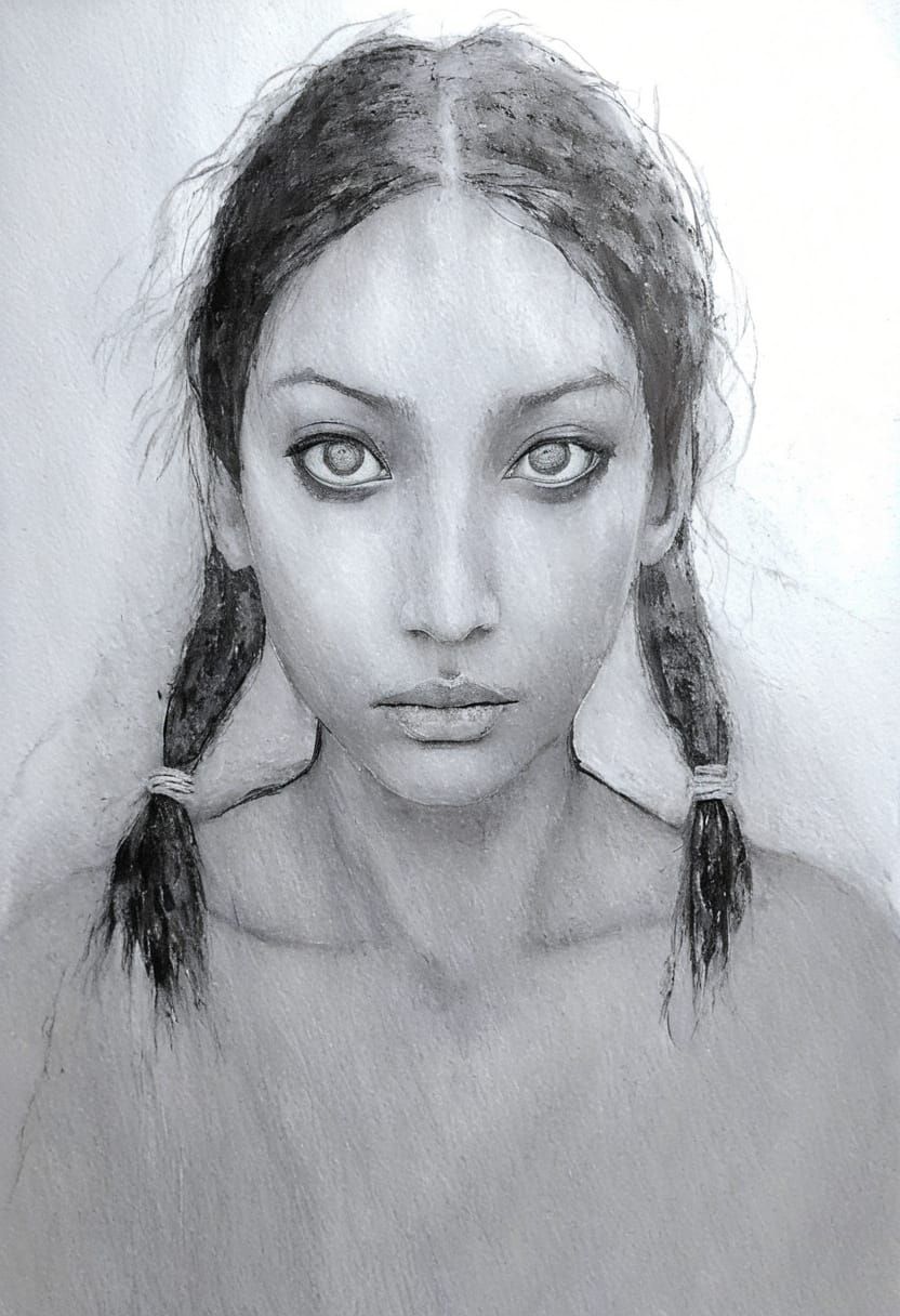 Gothgirl Portrait in High Contrast Impasto Style