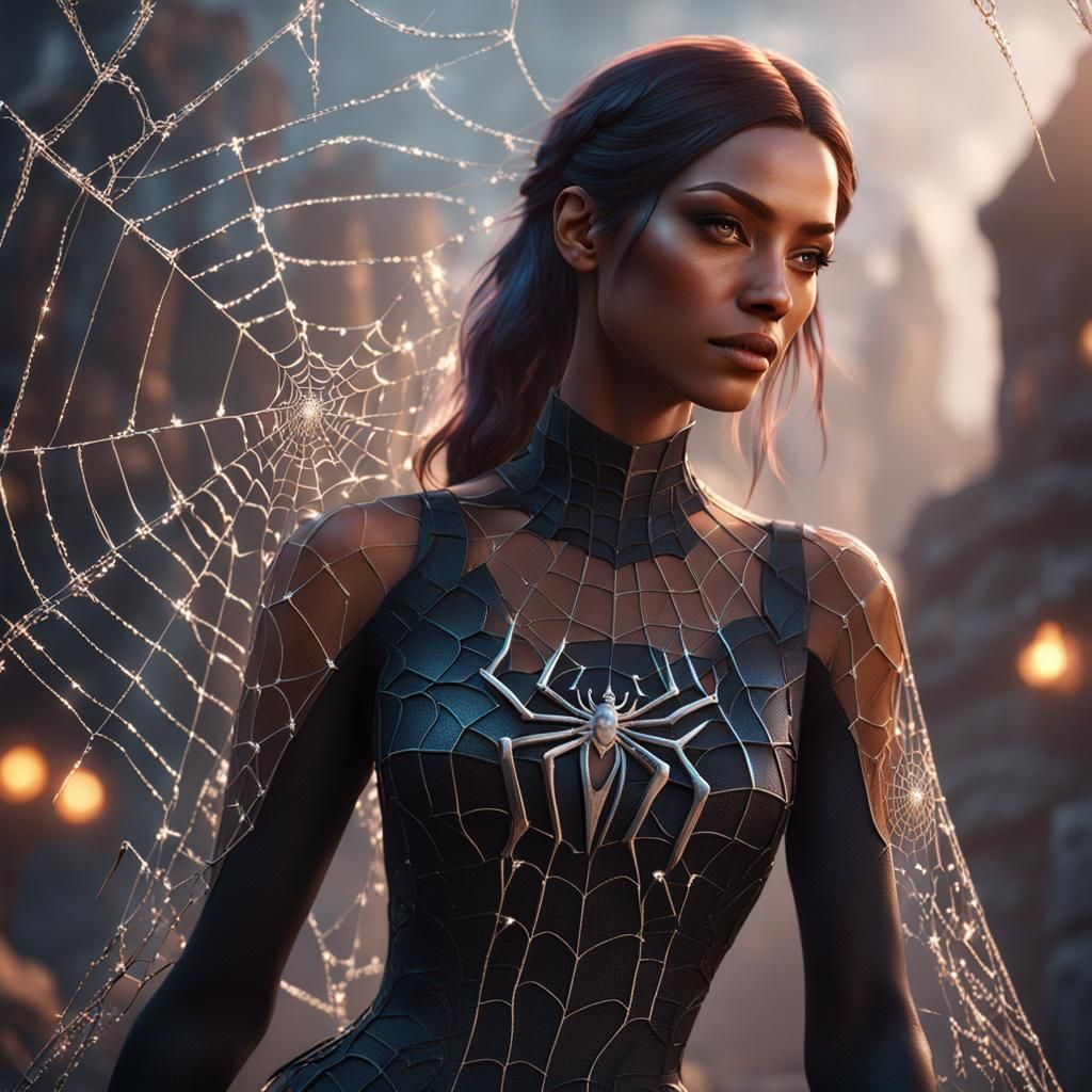 woman wearing a spider web inspired dress