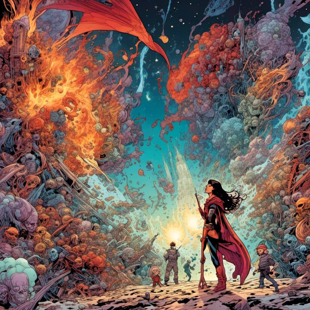 Superhero Comic Art with Brushes in Comic Book Style