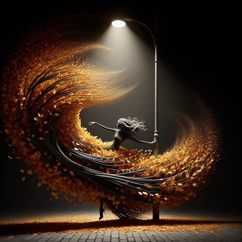 Autumnal Woman Formed From Swirling Leaves