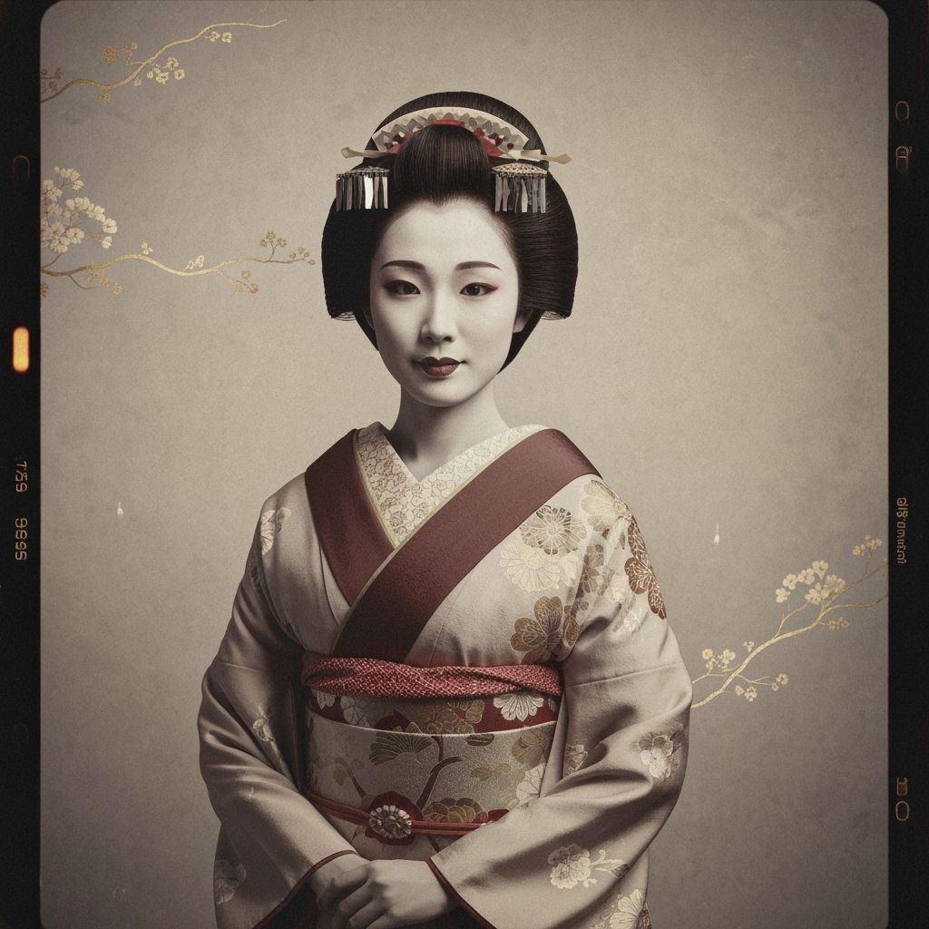 Vintage Geisha Portrait with Gold Accents