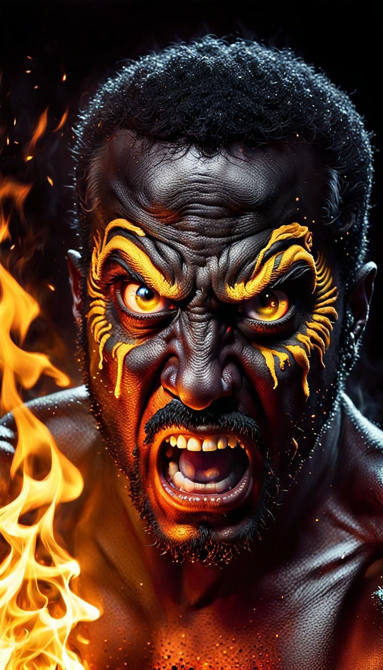 Sinister Close-Up Portrait in Firelight