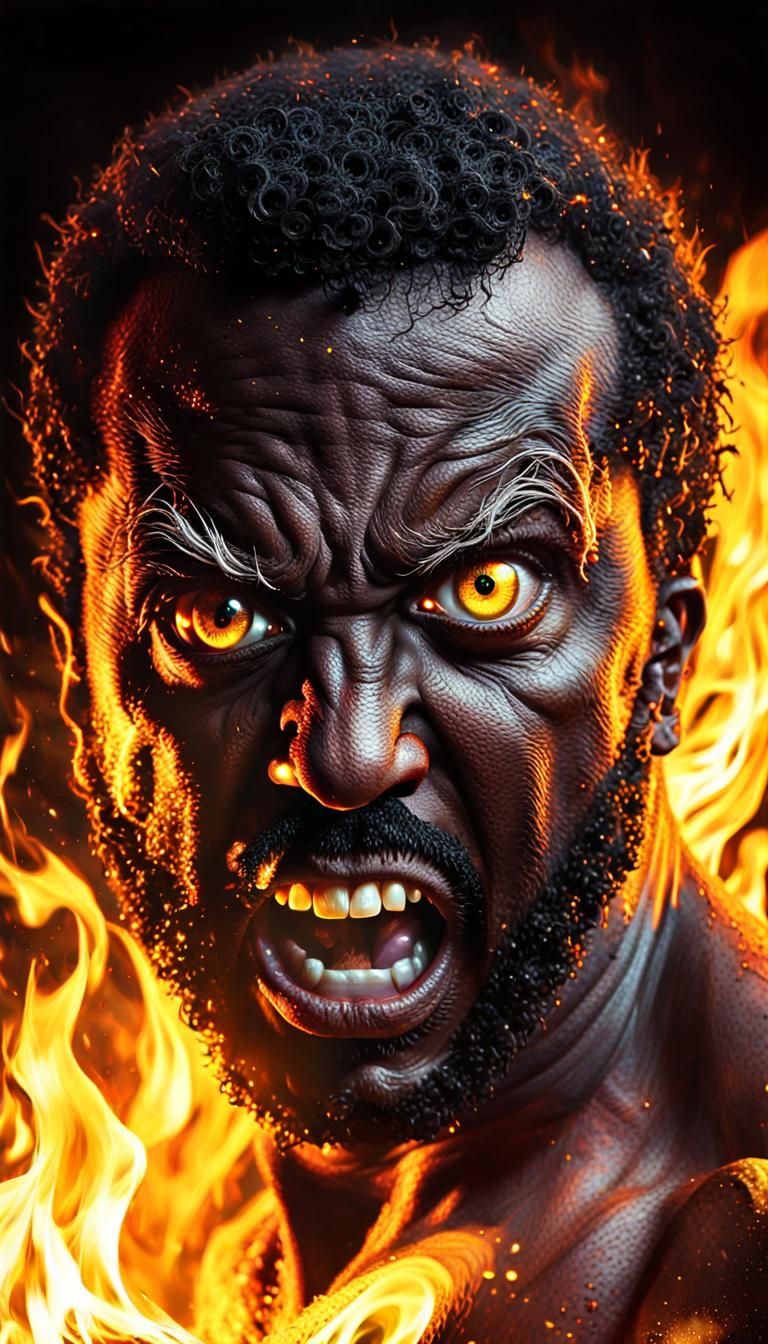 Sinister Close-Up Portrait in Firelight