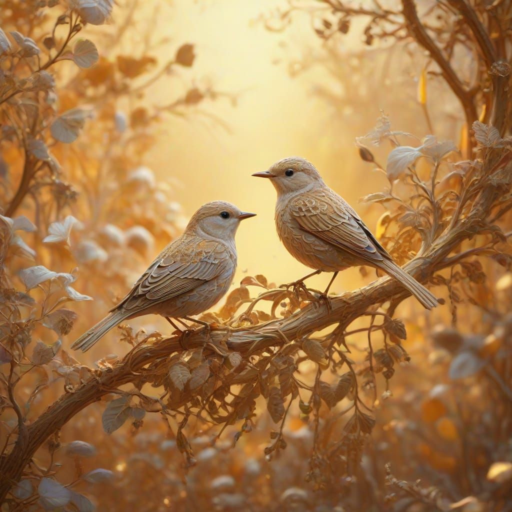 Filigree Ivory Garden with Tiny Birds