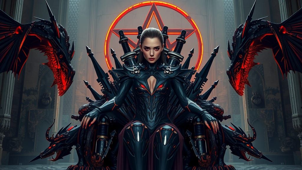 Cyberpunk Warrior Goddess in a Bio-Mechanical Suit with Red ...