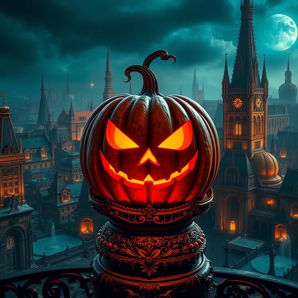 Eerie Halloween Pumpkin Panorama in Photorealistic Detail