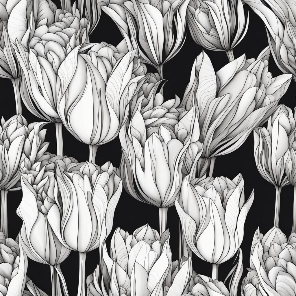 Colorful Tulips Field in Abstract Fractal Style