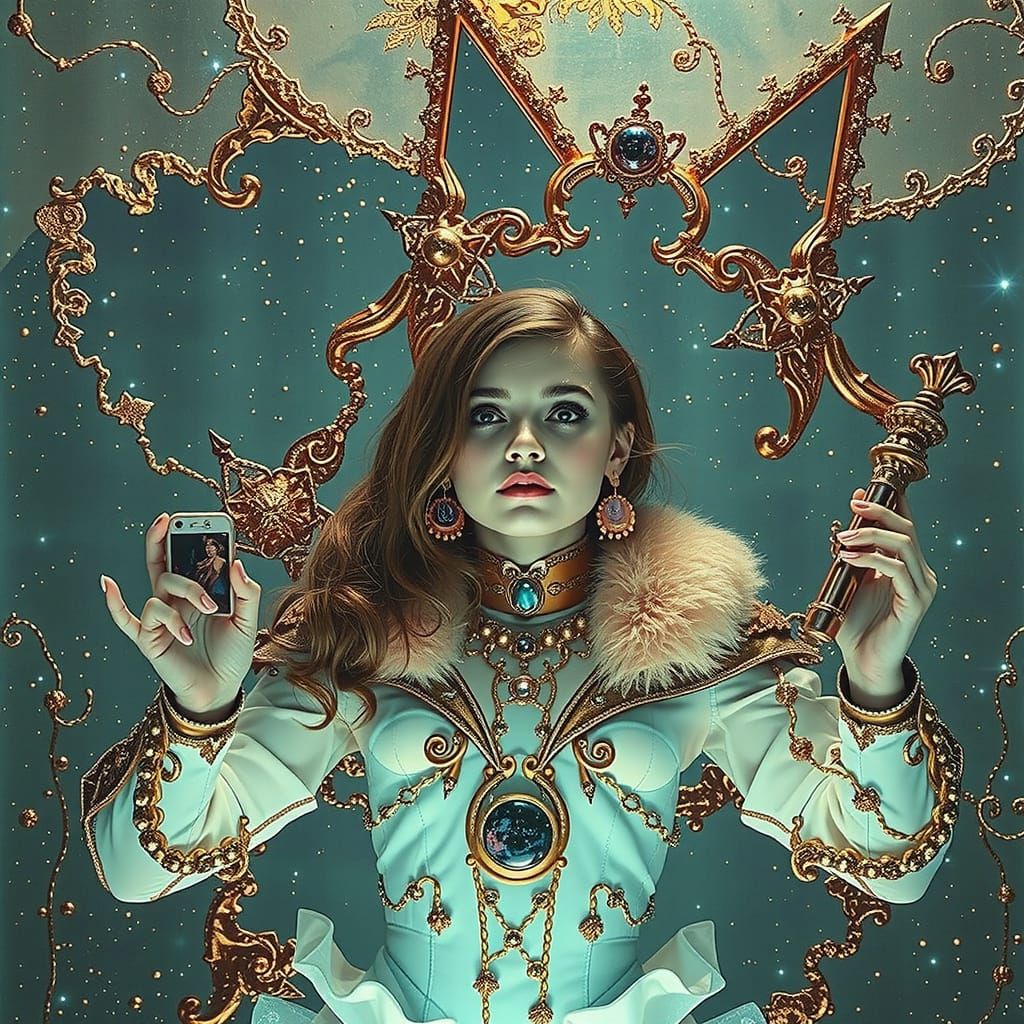 Woman Amidst Starry Night Sky: Vivid Digital Art