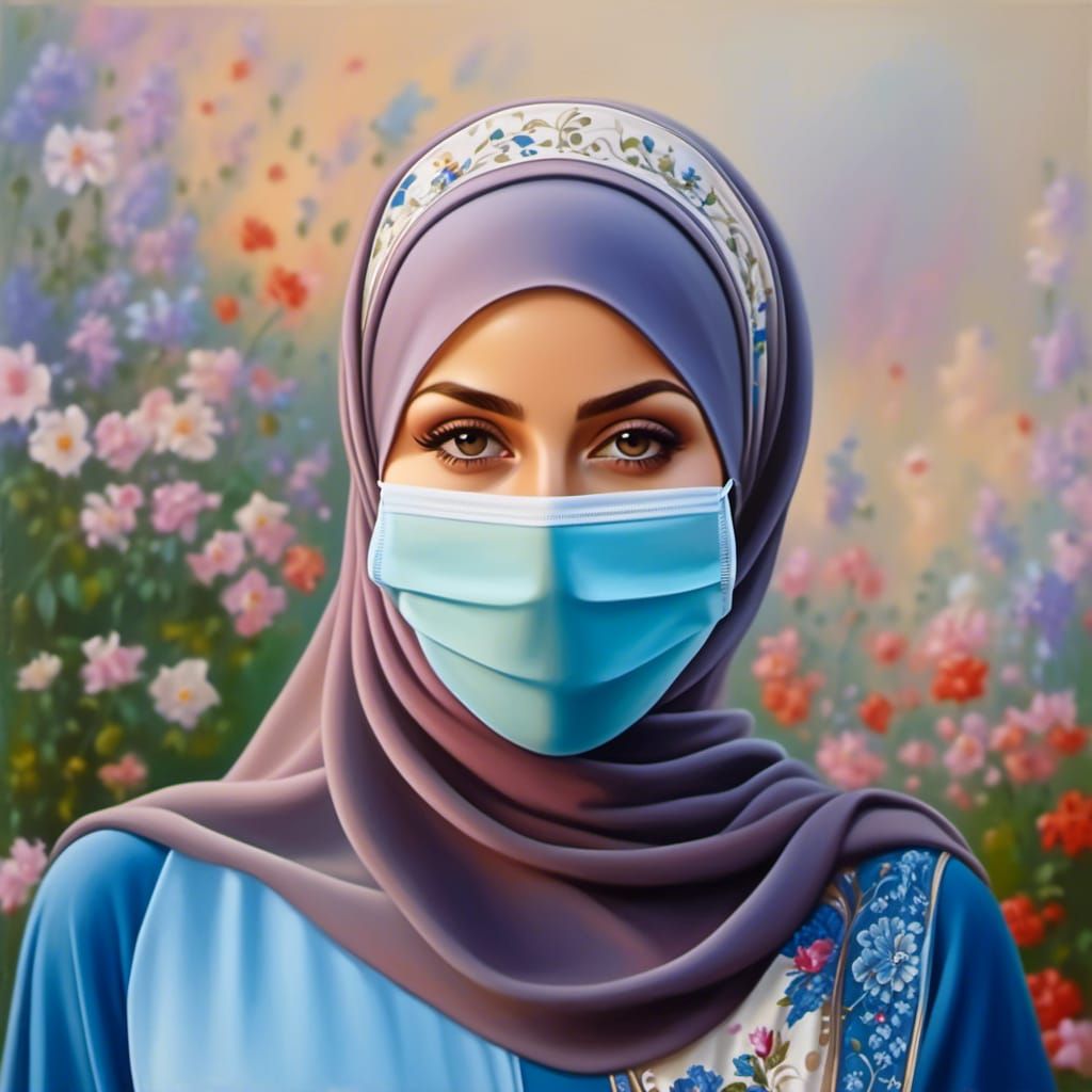 European Hijabi Woman Portrait in Oil Painting Style