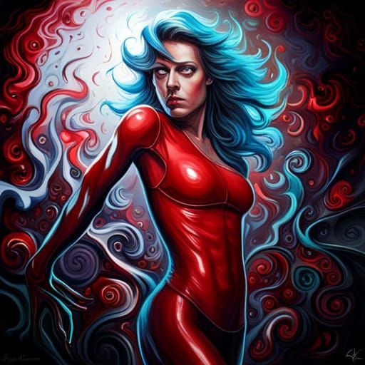 Sinister Woman in Red Latex: Graffiti Style