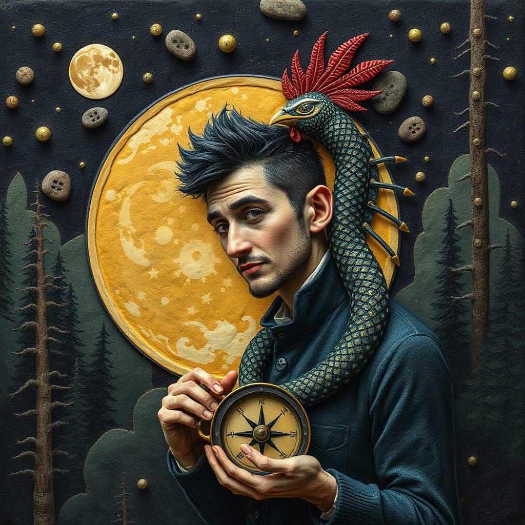 Whimsical Time Traveler in Howard Finster Style