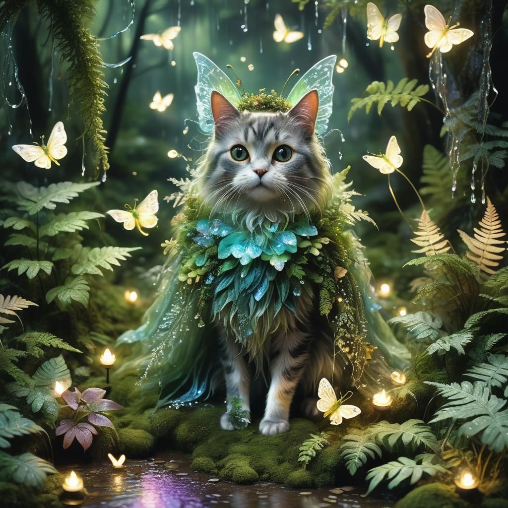 Fantasy Fairy with Pet Rain in Mystical Forest