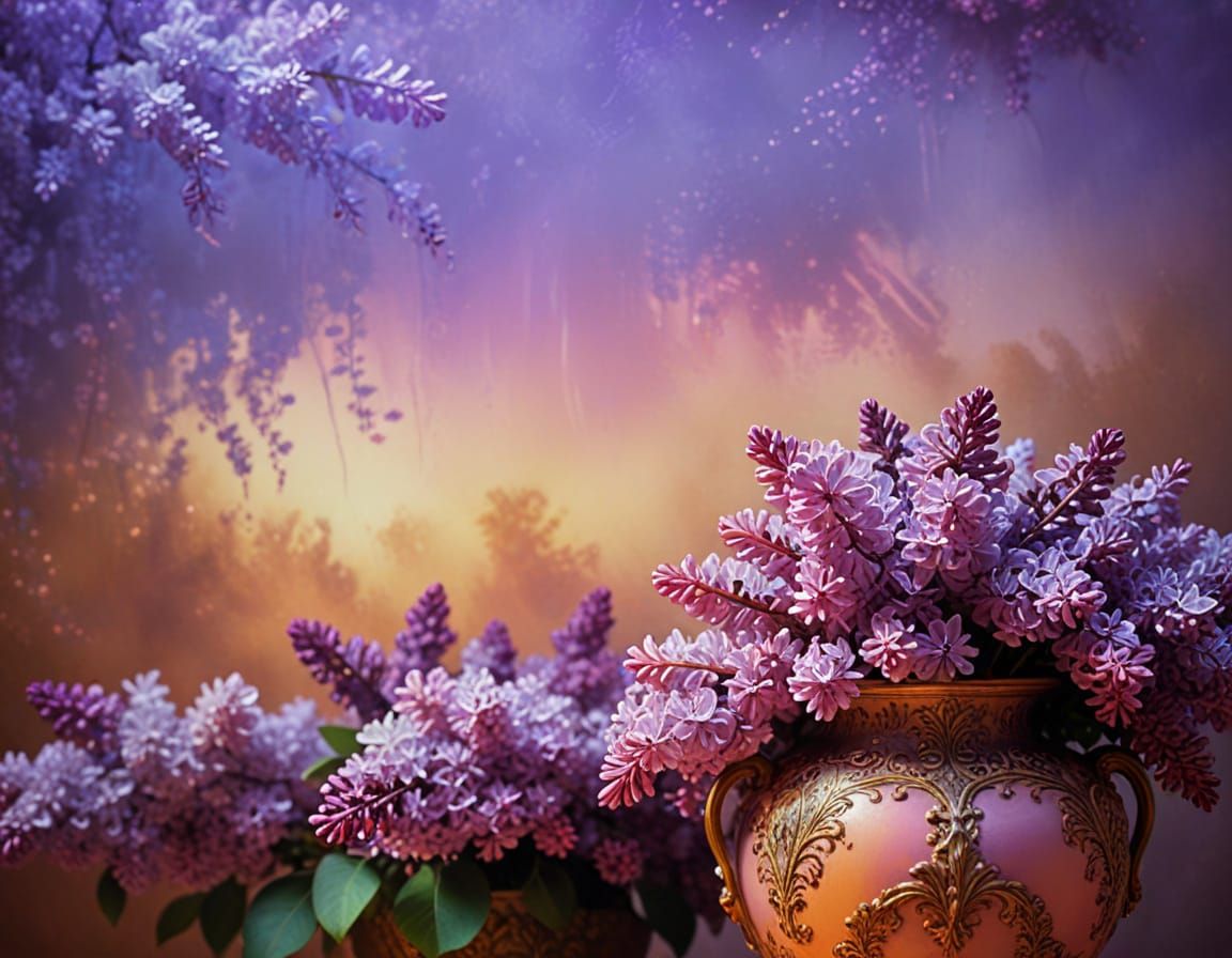 Vibrant Lilac Bouquet on Ornate Vase