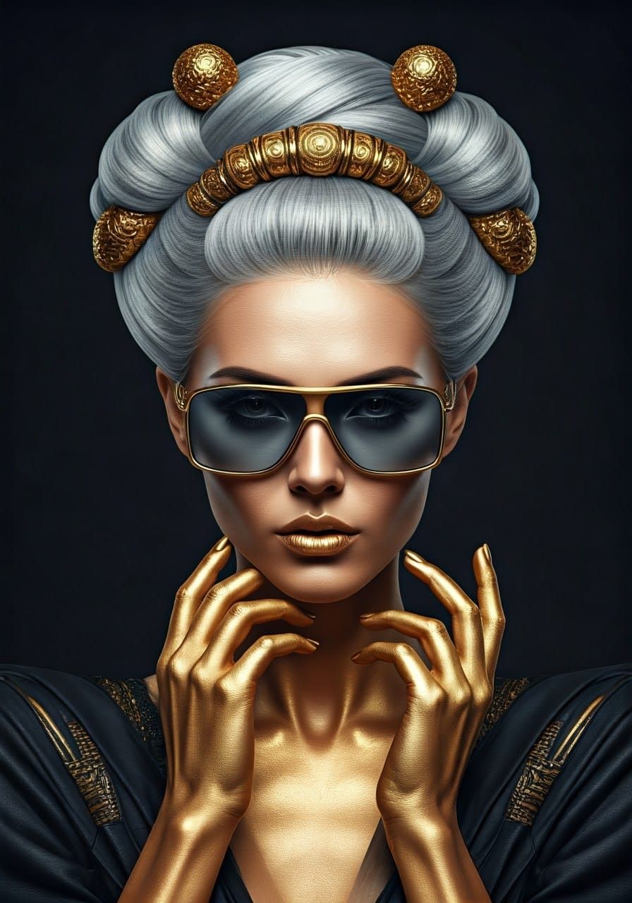 Golden Goddess in Cyberpunk Fashion