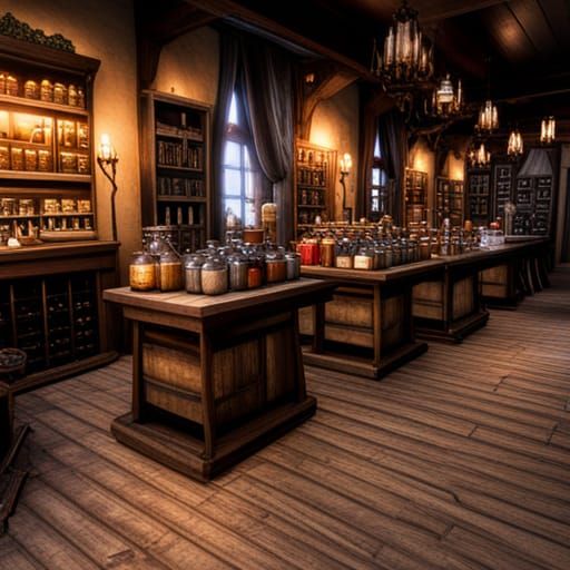 Medieval Fantasy Market with Alchemists in HDR