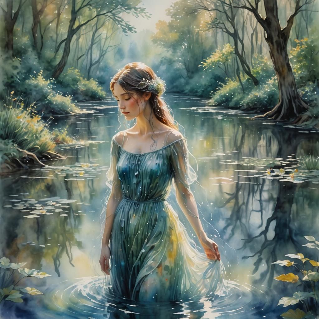 Ethereal Watercolor Figure Formed by Water Splashes