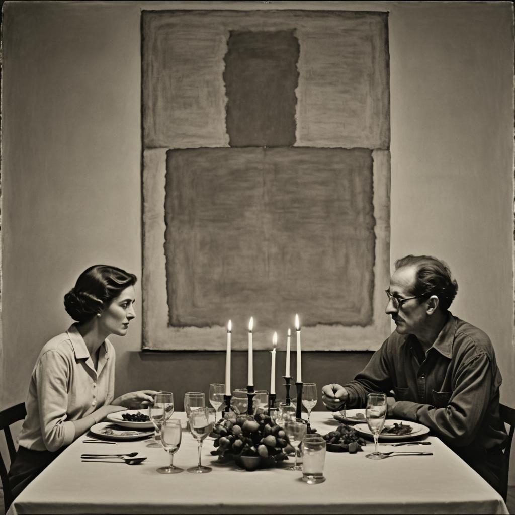 Intimate Dinner Scene in Rothko's Abstract Style