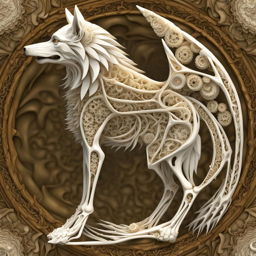 Fractal Bone Wolf Fairy in Sacred Geometry