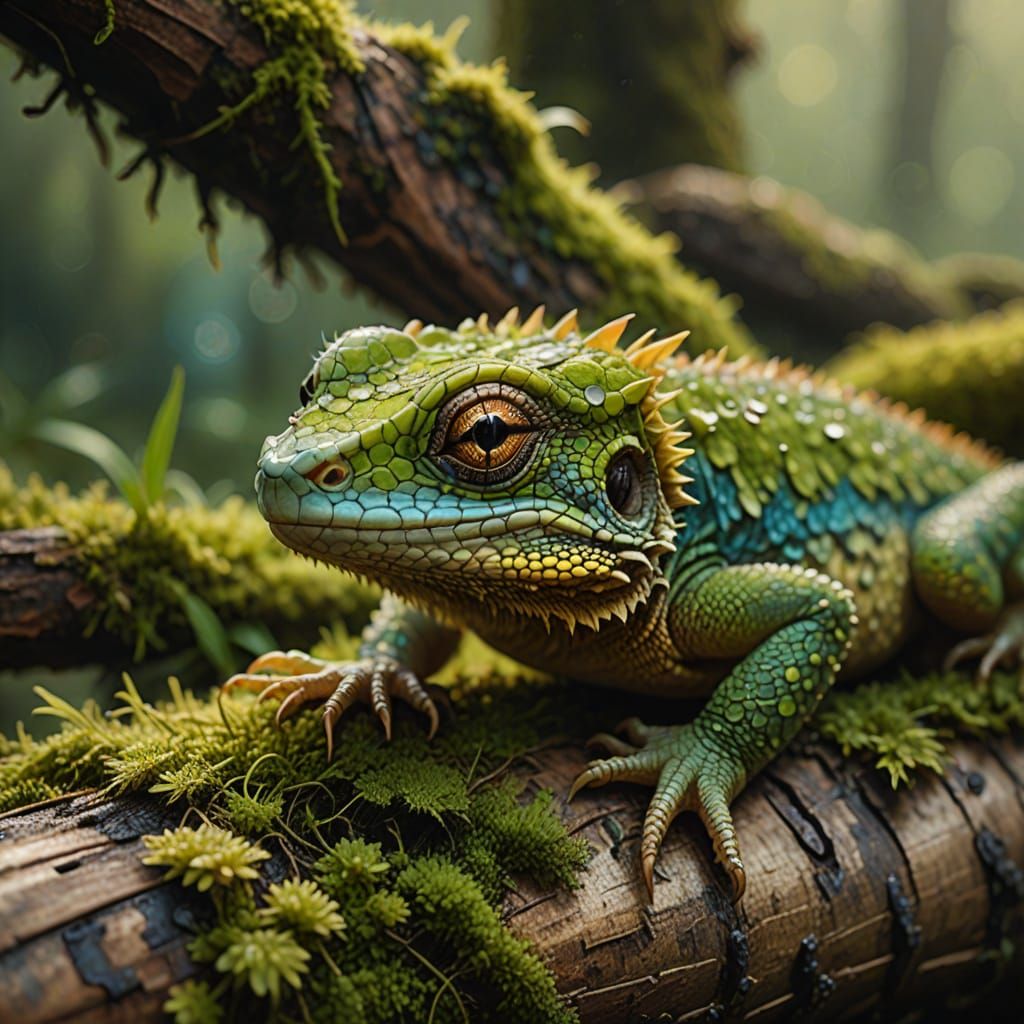 Mossy Morning Fantasy Lizard