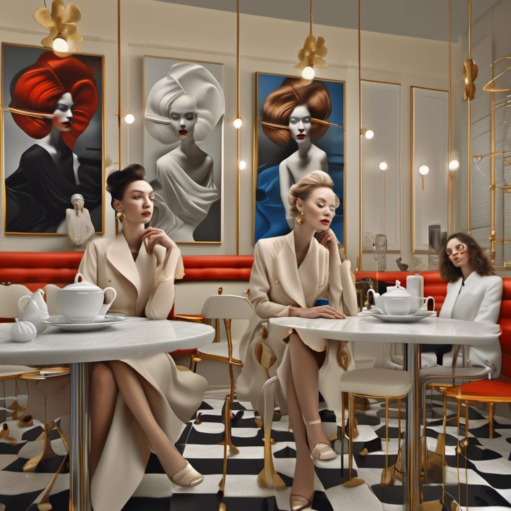 Happy Woman in Cafe: Hyperrealistic Portrait