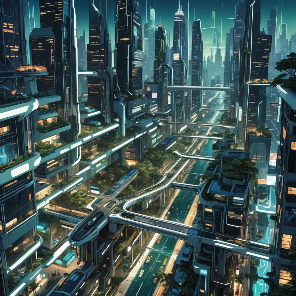 Futuristic Linear City Concept Art in Neon Noire Style