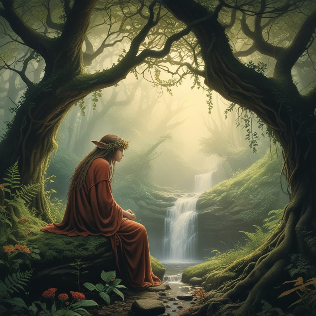 Mystical Druid Lost in Nature's Serenity