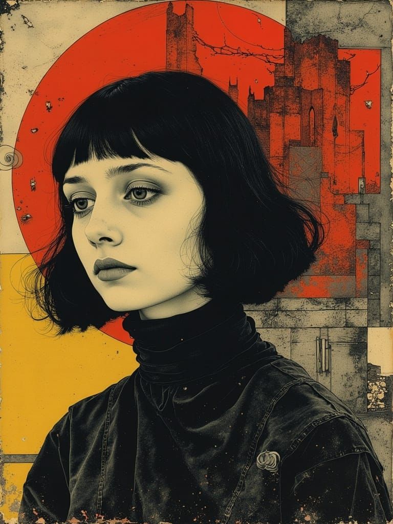 Gothic Young Woman in Coldwave Abstract Portrait