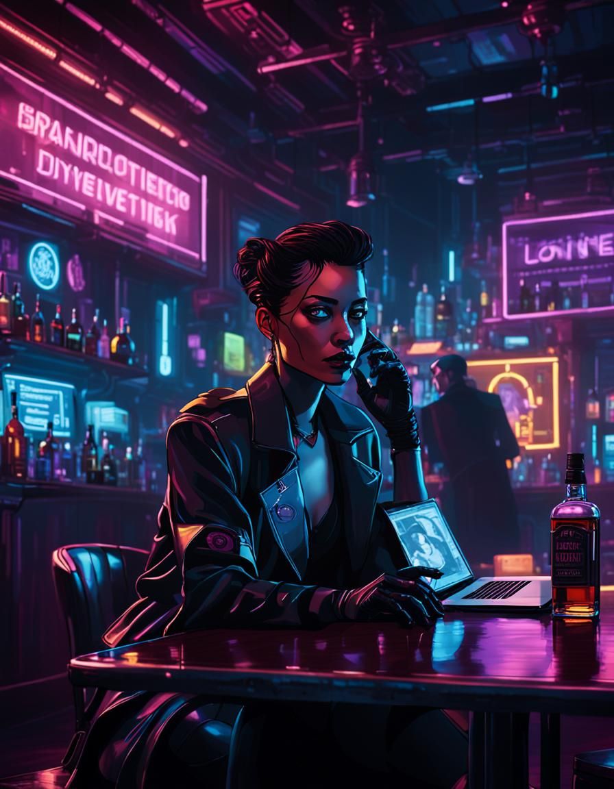 Neo-Noir Detective in Cyberpunk Pub